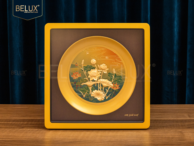 Tranh Sen Vàng Thịnh Vượng dát vàng 24k 30x30cm